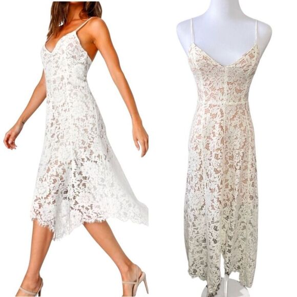Lulu's One Wish Handkerchief Dress White Lace Midi XS Cruise Wedding Event - Picture 1 of 14